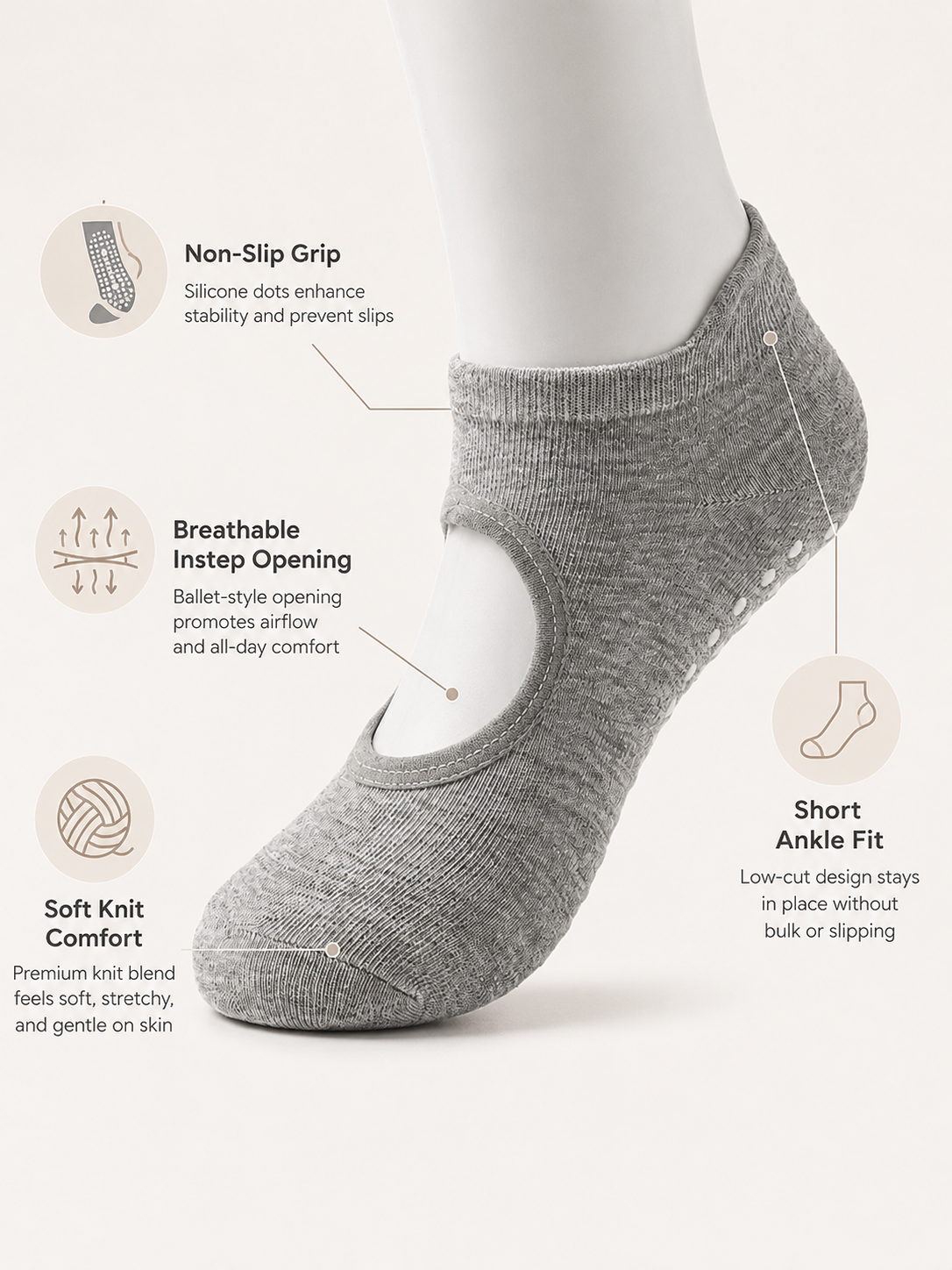 Women's Open Back Non Slip Grip Socks for Yoga Pilates and Barre