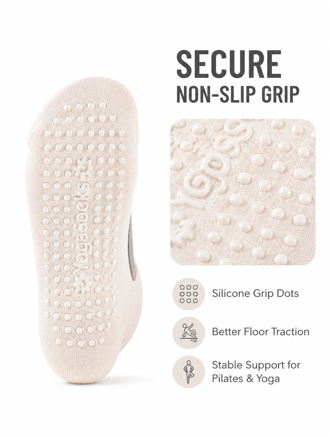 Women's Non Slip Open Back Yoga Socks for Pilates Barre & Studio