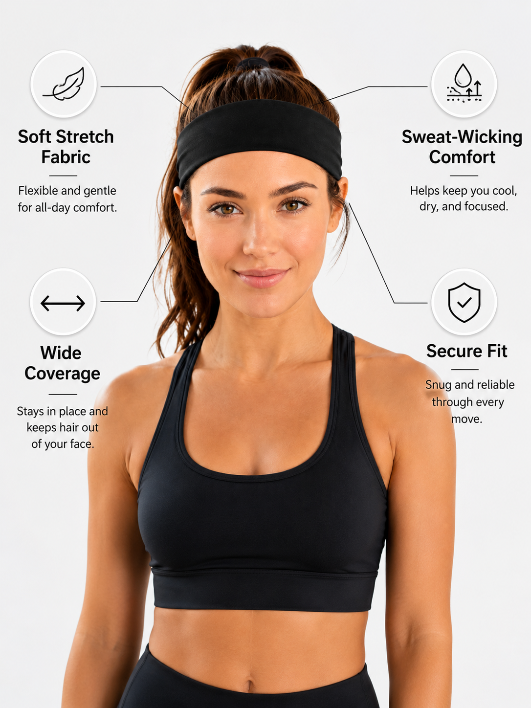 FlexCore Wide Sports Headband for Workouts, Yoga & Running