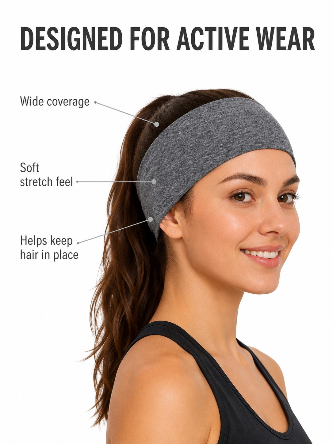 Unisex Wide Stretch Sports Headband for Workouts, Yoga & Running