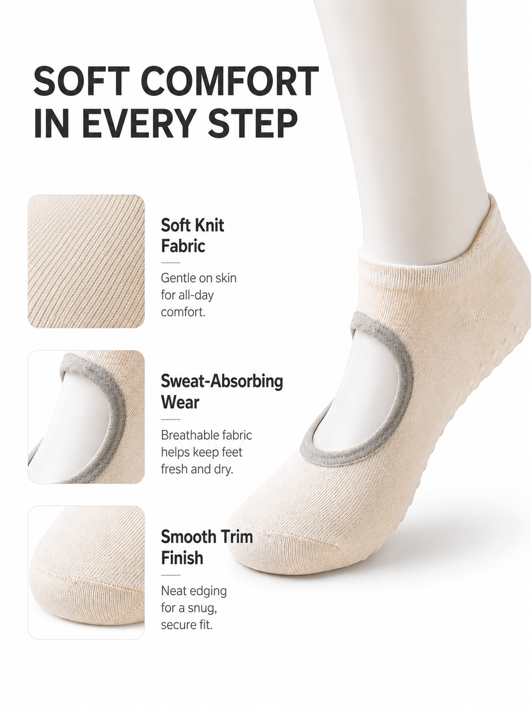 Women's Non Slip Open Back Yoga Socks for Pilates Barre & Studio