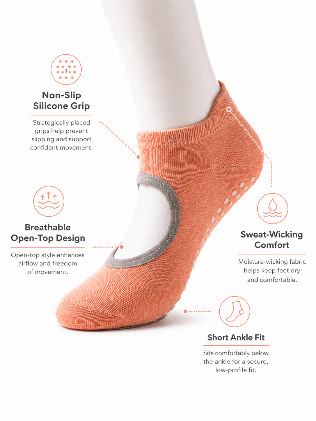 Women's Non-Slip Open Back Grip Socks for Yoga Pilates Barre