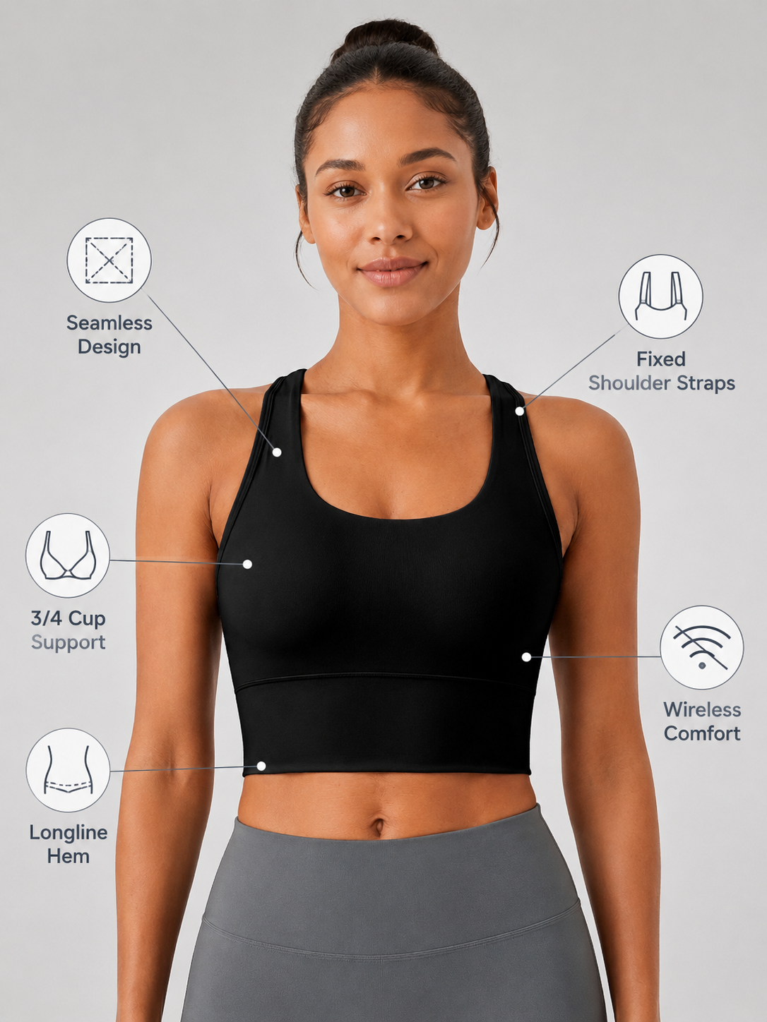 Women's Seamless Longline Sports Bra for Yoga & Training