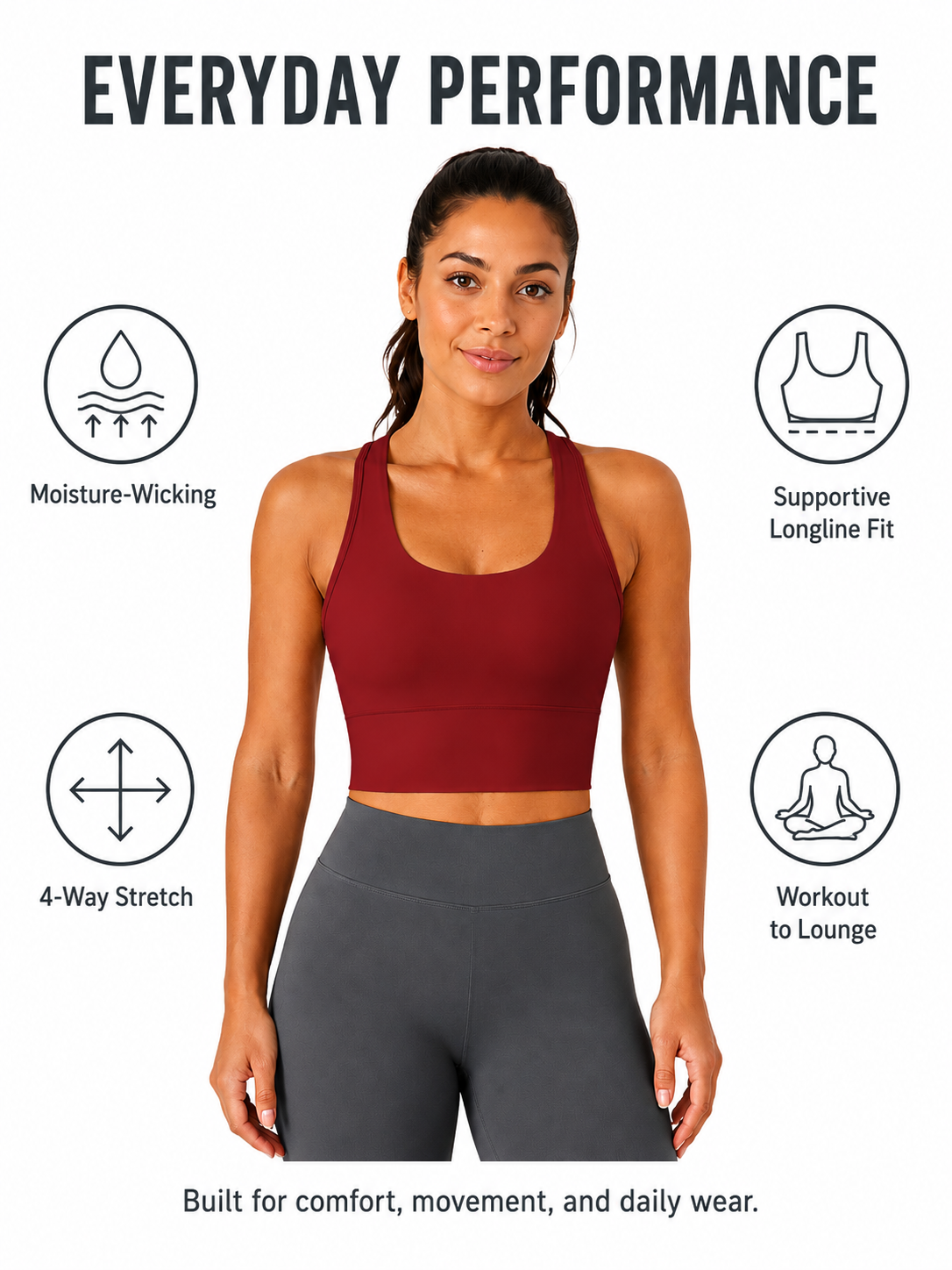 Women's SculptFlex Seamless Longline Sports Bra for Yoga & Training